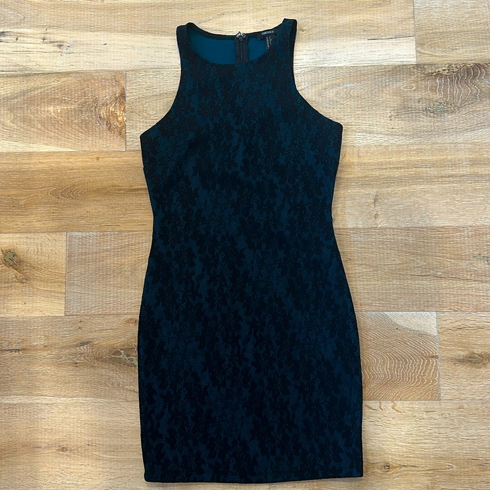 Forever 21 Black & Green Lace Body Con Fitted Mini Dress S